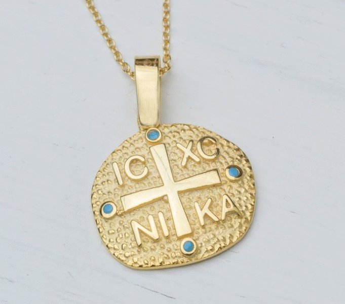 Χρυσό Κωνσταντινάτο με Σμάλτο και Ανάγλυφο Σχέδιο