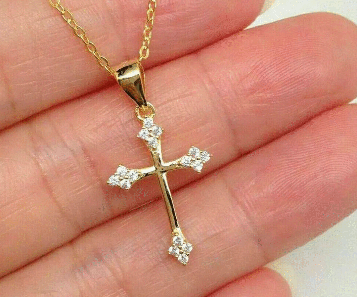 Χρυσός Σταυρός με Λαμπερά Λευκά Ζιργκόν