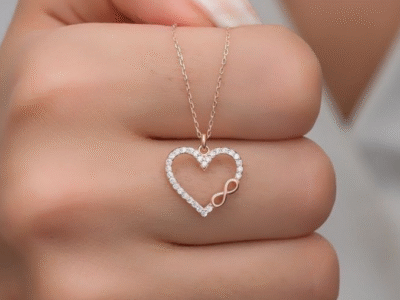 Ροζ χρυσό κολιέ καρδιά με άπειρο