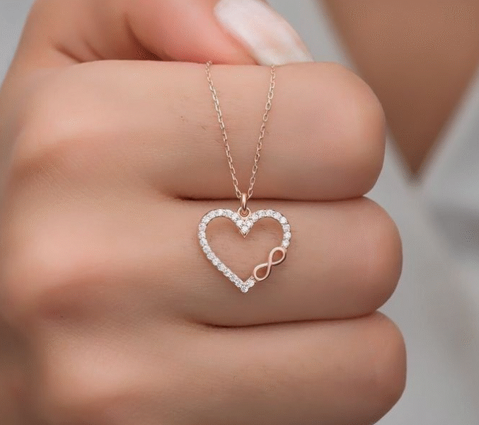 Ροζ χρυσό κολιέ καρδιά με άπειρο