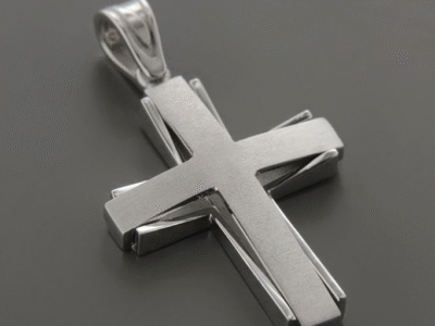 Λευκόχρυσος Σταυρός 14Κ με Μοντέρνο Πολυεπίπεδο Σχέδιο