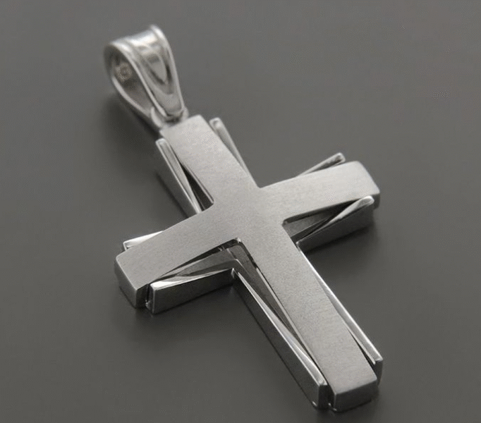 Λευκόχρυσος Σταυρός 14Κ με Μοντέρνο Πολυεπίπεδο Σχέδιο