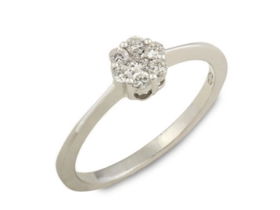 Λευκόχρυσο Μονόπετρο με Διαμαντένιο Cluster