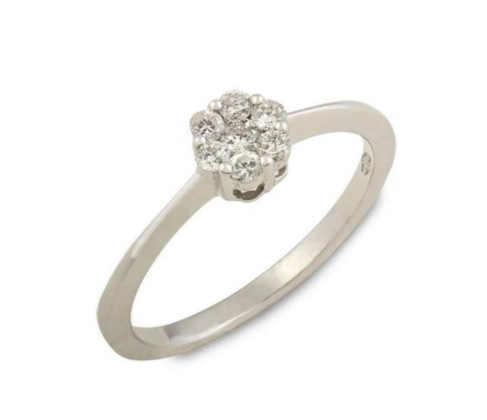 Λευκόχρυσο Μονόπετρο με Διαμαντένιο Cluster