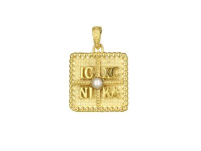 Χρυσό Κωνσταντινάτο Διπλής Όψεως με Ανάγλυφο Σχέδιο και μαργαριτάρι