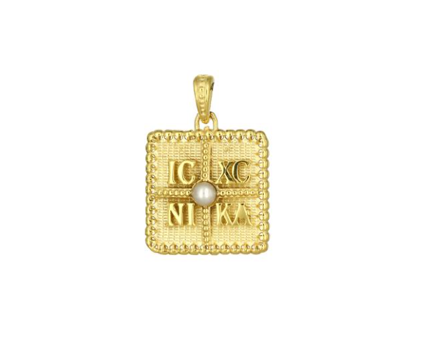 Χρυσό Κωνσταντινάτο Διπλής Όψεως με Ανάγλυφο Σχέδιο και μαργαριτάρι